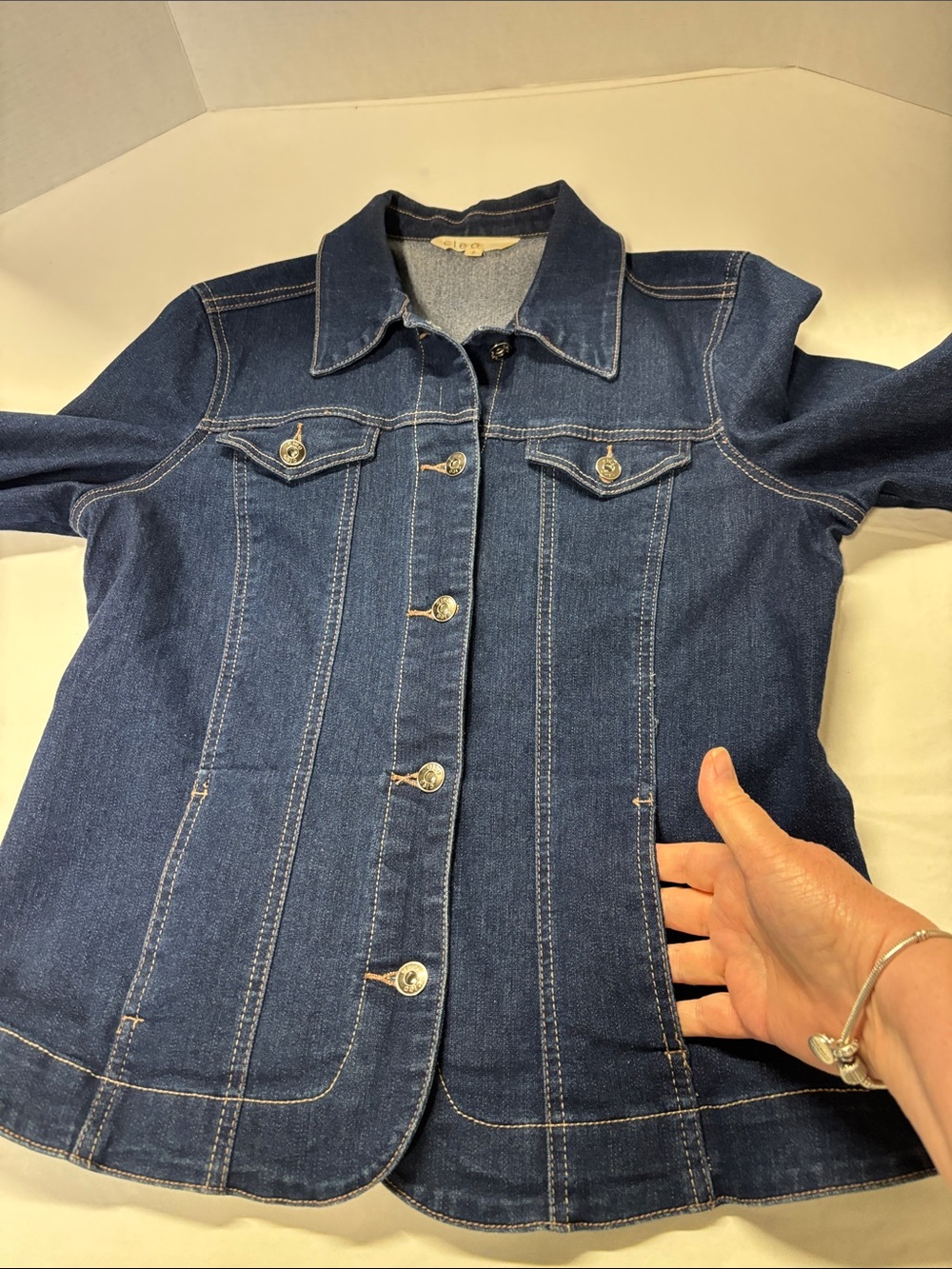 cleo Dark Blue Denim Jacket with Button Front - Picture 6 of 8